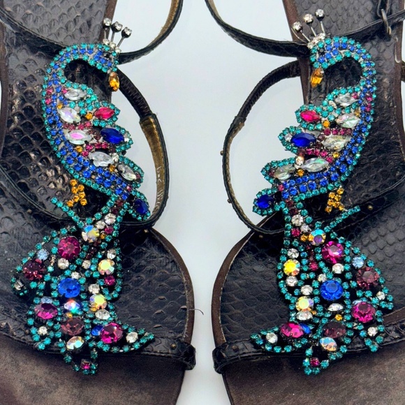 Vintage Rare Vero Cuoio shoes crystal peacock women’s heels size 37 - Picture 2 of 12